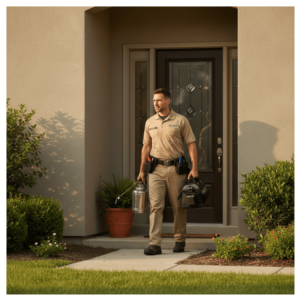 Pest control technician arriving for scheduled service
