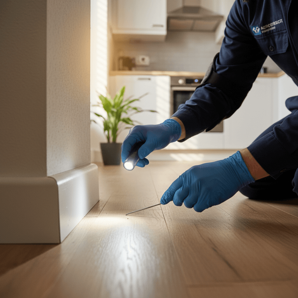 Premier Pest Defense technician performing detailed property inspection